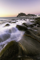 Obraz premium Sunset at Skagsanden beach, Lofoten