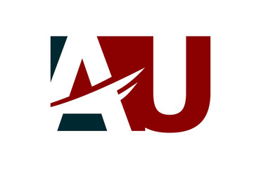 AU Red Negative Space Square Swoosh Letter Logo