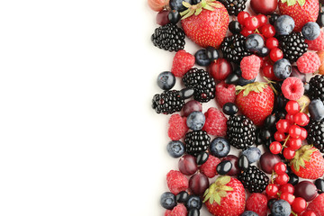 Ripe and sweet berries on white background