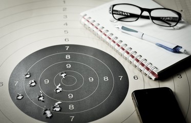oal setting with target, objectives and planning concept, top view, You can make a great target of business like a bullet target