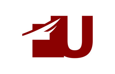 FU Red Negative Space Square Swoosh Letter Logo