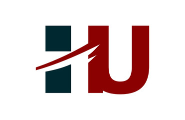 HU Red Negative Space Square Swoosh Letter Logo