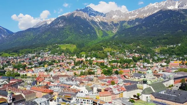 Innsbruck aerial panoramic view. Innsbruck is the capital city of Tyrol in western Austria