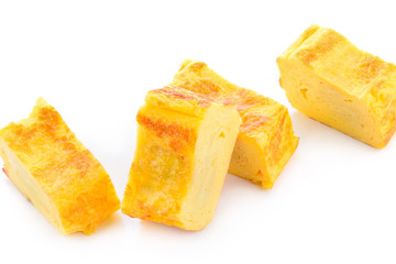 Eggs roll on a white background.