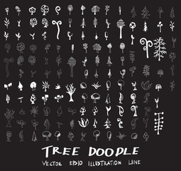 Set of tree doodles vector on chalkboard eps10