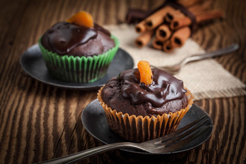 Freshly baked chocolate muffins.