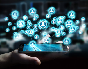 Businessman using social network interface 3D rendering