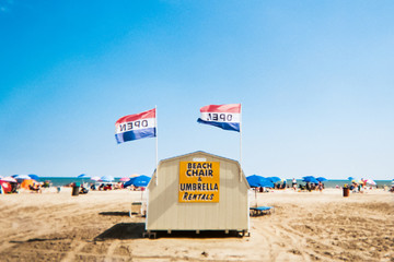 Beach chair rental kiosk on Wildwood Beach, New Jersey - obrazy, fototapety, plakaty