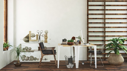Tables and chairs in front of white wall