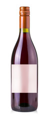 Wine bottle in glass bottle with blank label on white