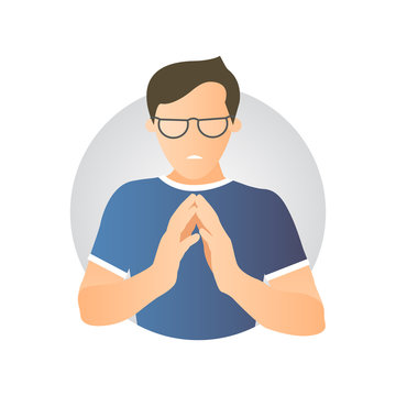 Insidious and revengeful man in glasses, envious guy. Flat gradient design icon. Evil, vengeful emotion. Simply editable isolated on white vector sign
