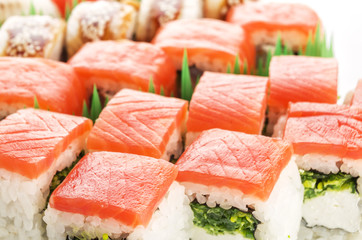 Japanese food.  sushi with salmon and rice. traditional seafood