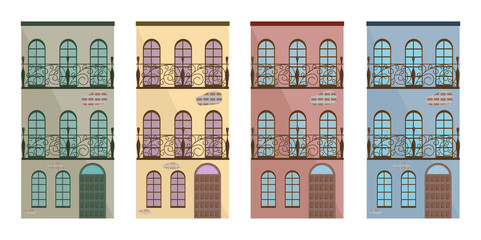 Set collection of colorful architecture facade buildings vector