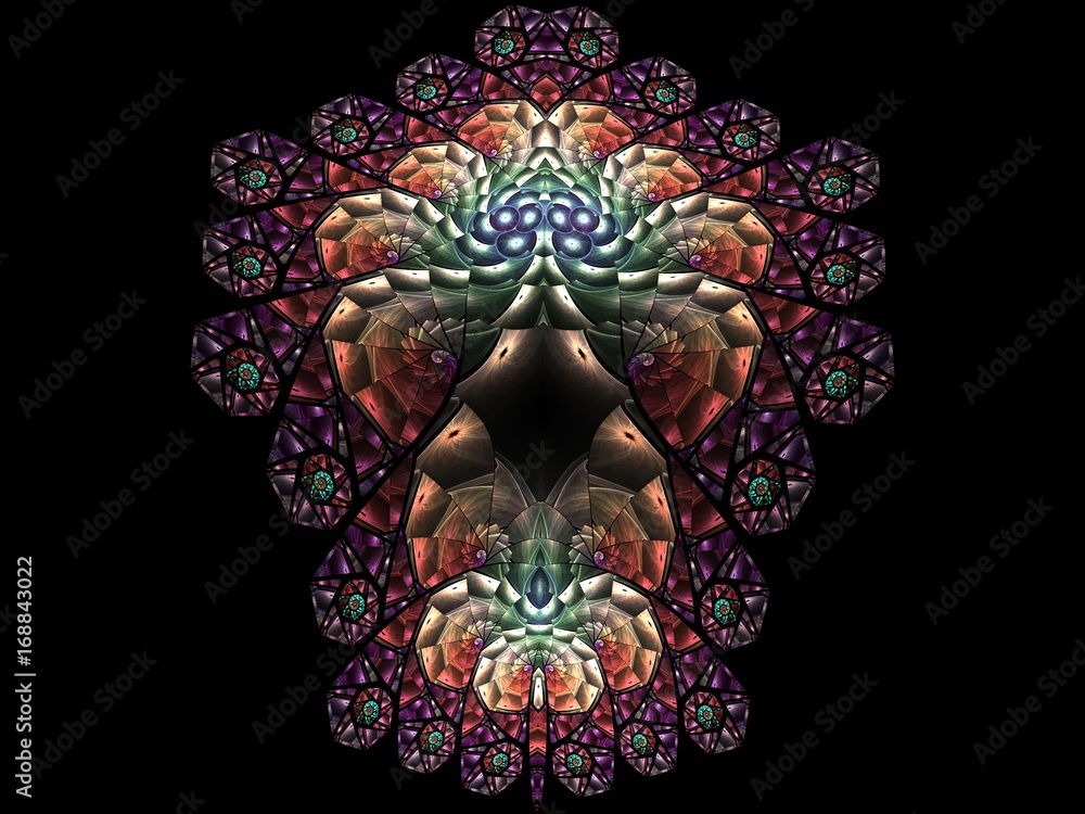 Poster abstract multicolored fractal pattern. computer generated graphics.