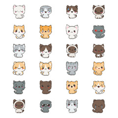 Cute cartoon cats and dogs with different emotions. Sticker collection.