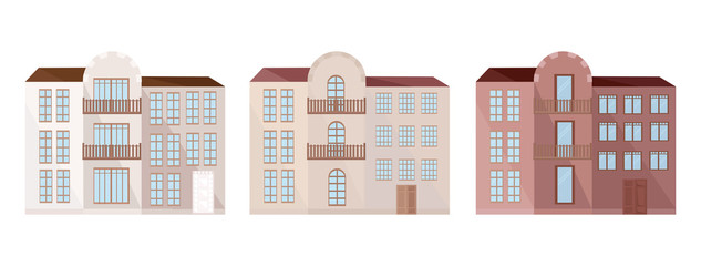 Set collection of colorful architecture facade houses buildings vector