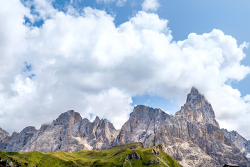 Mountain peak of Cimon della Pala in the Italian dolomites near San Martino di Castrozza.