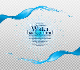 Water frame. Splashes of water on a transparent background. Element for your design. Vector illustration.