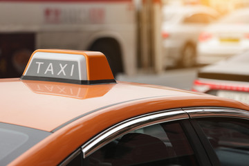 Taxi stand on a city street.