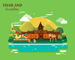Tourist attractions with thai culture in thailand graphic design.vector