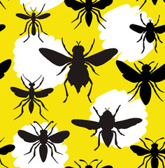 Seamless Insect Beetle Black & White Contour