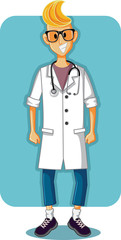 Fototapeta premium Smiling Young Doctor Vector Cartoon