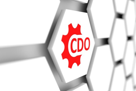 CDO concept wheel gear blurred background 3D illustration