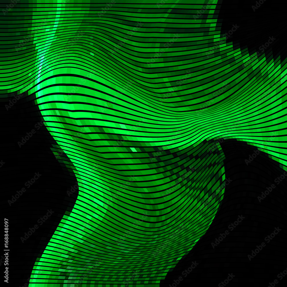 Aufkleber glitch abstract background with distortion effect, random wave green lines for design concepts, post