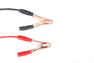 Charging car battery with electricity trough jumper cables with copper clamps attached for start engine car , An incident when we forget check or maintenance