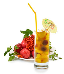 Fruit cocktail and fruit close-up