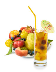 Fruit cocktail and fruit close-up