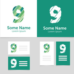 Editable business card template with 9 number logo.Vector illustration.EPS10.
