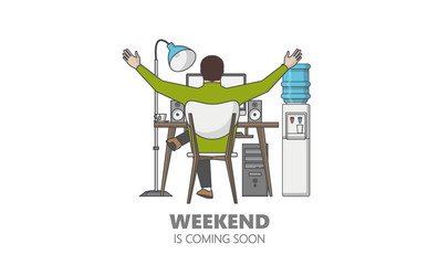 Flat Style Vector Graphics of Businessman Relax in the Office. Weekend coming soon.