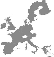 Map of the European Union split into individual countries. Year 1995.