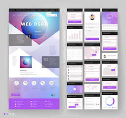 Website template design with interface elements