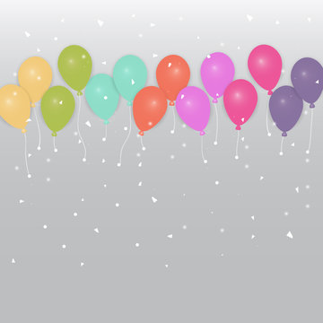 Background of colored party balloons and confetti