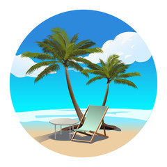 Palms beach and chaise longue vector illustration