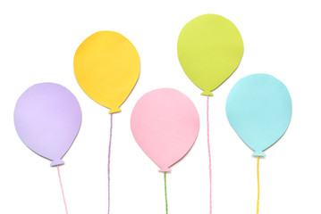Five balloon paper cut on white background - isolated