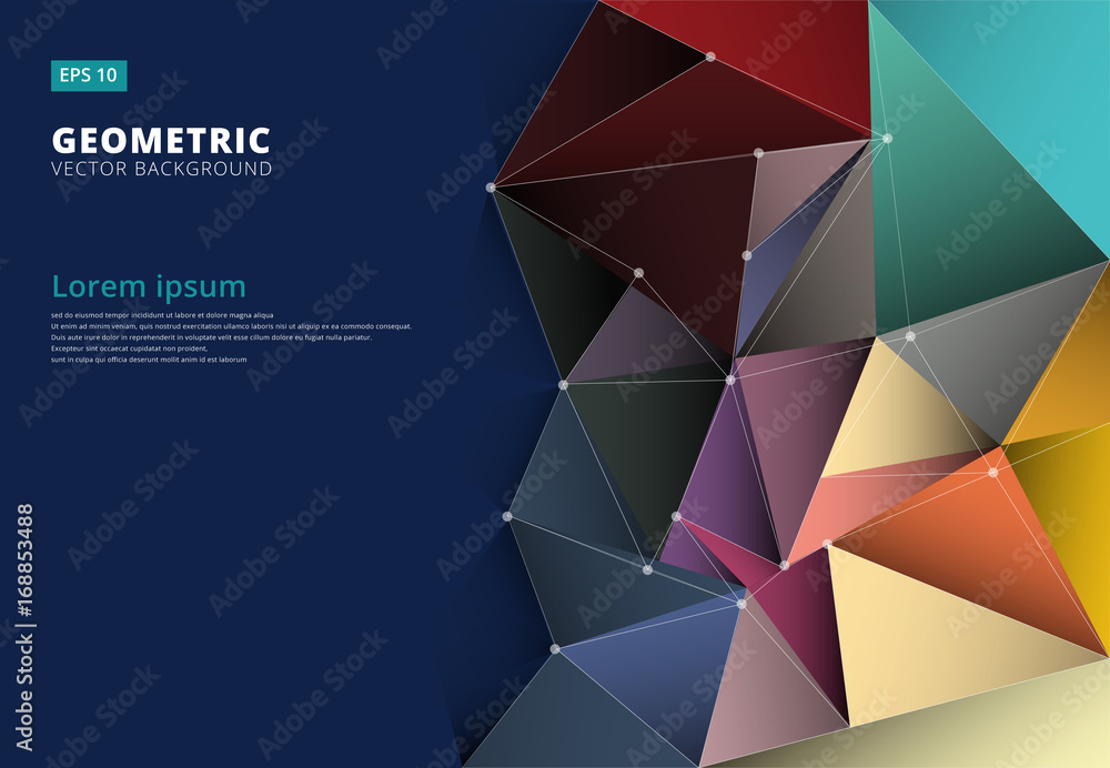 Poster abstract 3d colorful triangle,low polygonal, geometric , pattern template with copy space, vector