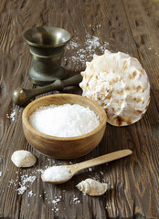Sea salt in a wooden bowl