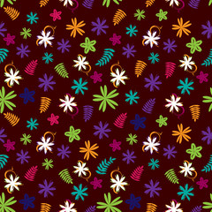 Flowery of child bright pattern in small-scale colored flowers dark background. Floral seamless background for textile, book covers, manufacturing, print