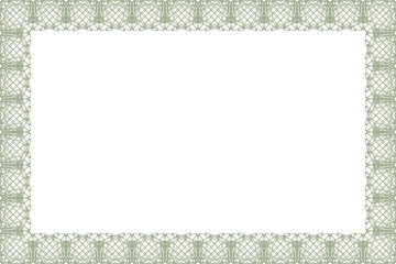 Guilloche lace contour abstract border frame on white (transparent) background. Vector illustration for invitations, banknotes, diplomas, certificates, tickets and other papers security premium design