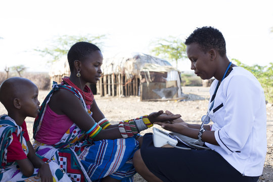 Nurse working on location in Samburu village. Kenya. Africa.