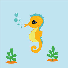 cute seahorse cartoon vector