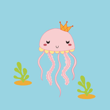 Cute Jellyfish Cartoon Vector