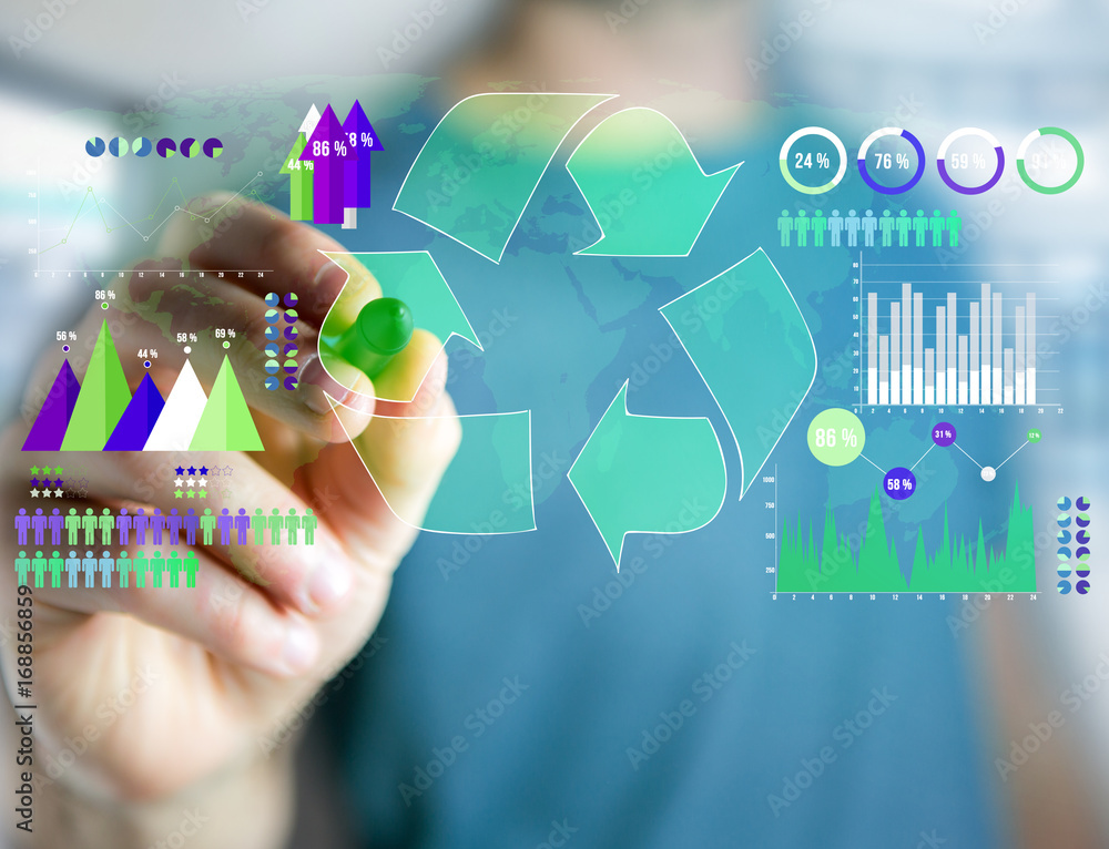 Aufkleber technology ecologic interface with world map on the background - ecology concept