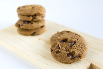 Chocolate Chip Cookies on chopping wood