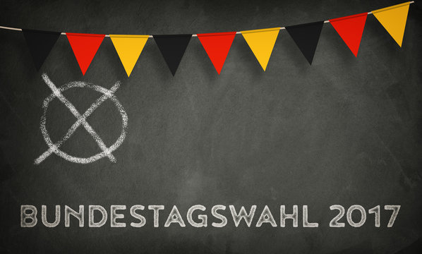 Bundestagswahl series for 2017 German Election. Chalk on Blackboard. Reading Bundestagswahl: Federal Parliament Elections