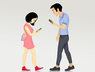 people walking with smartphones