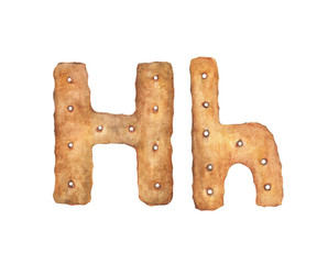 Cookie letter H on white background. Cookie font. Food sign ABC